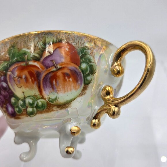 Royal Sealy Japan Lusterware Teacup Saucer Grapes Apples Gold Trim - Picture 10 of 10